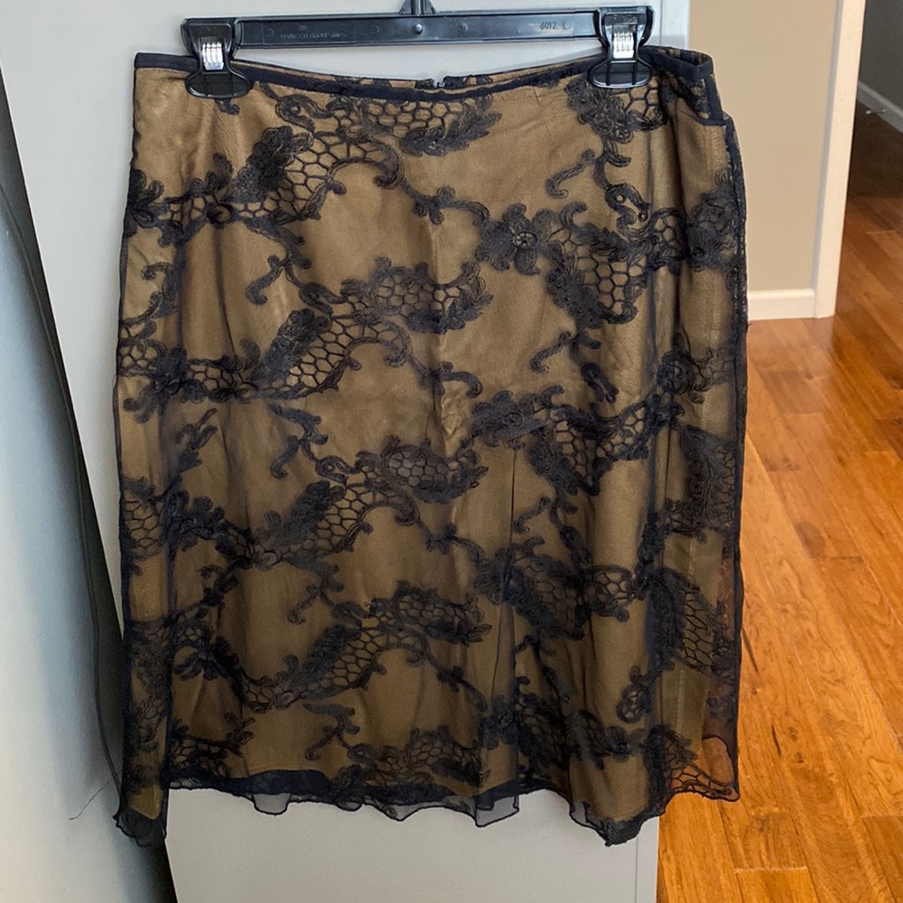 Rena Rowan Gold Slip Skirt with Black Lace Overlay. Size 8.